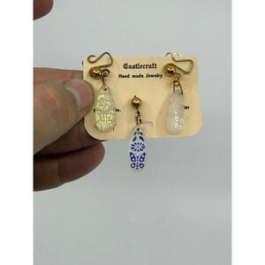 Castlecraft Hand Made Jewelry Gold Tone Dangle Earrings & Pendant Tear‎ Drop
